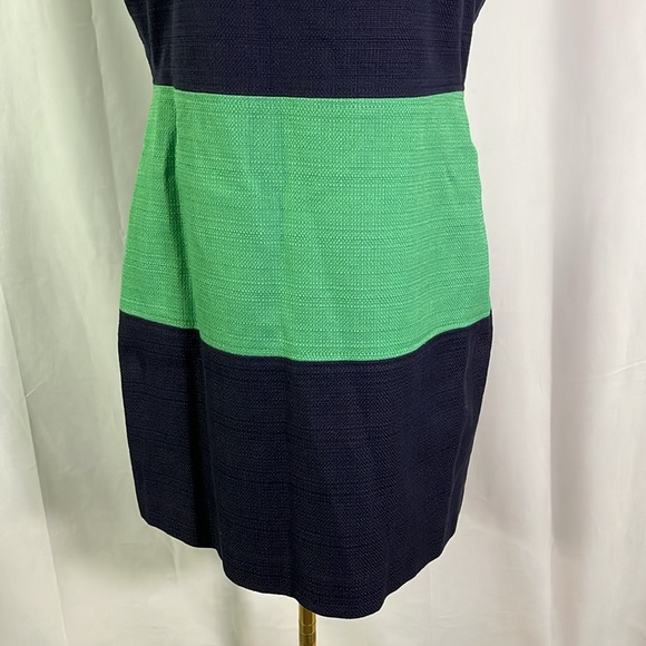 NWT Banana Republic Navy & Green Striped Sleeveless Cotton Sheath Dress - Picture 7 of 16